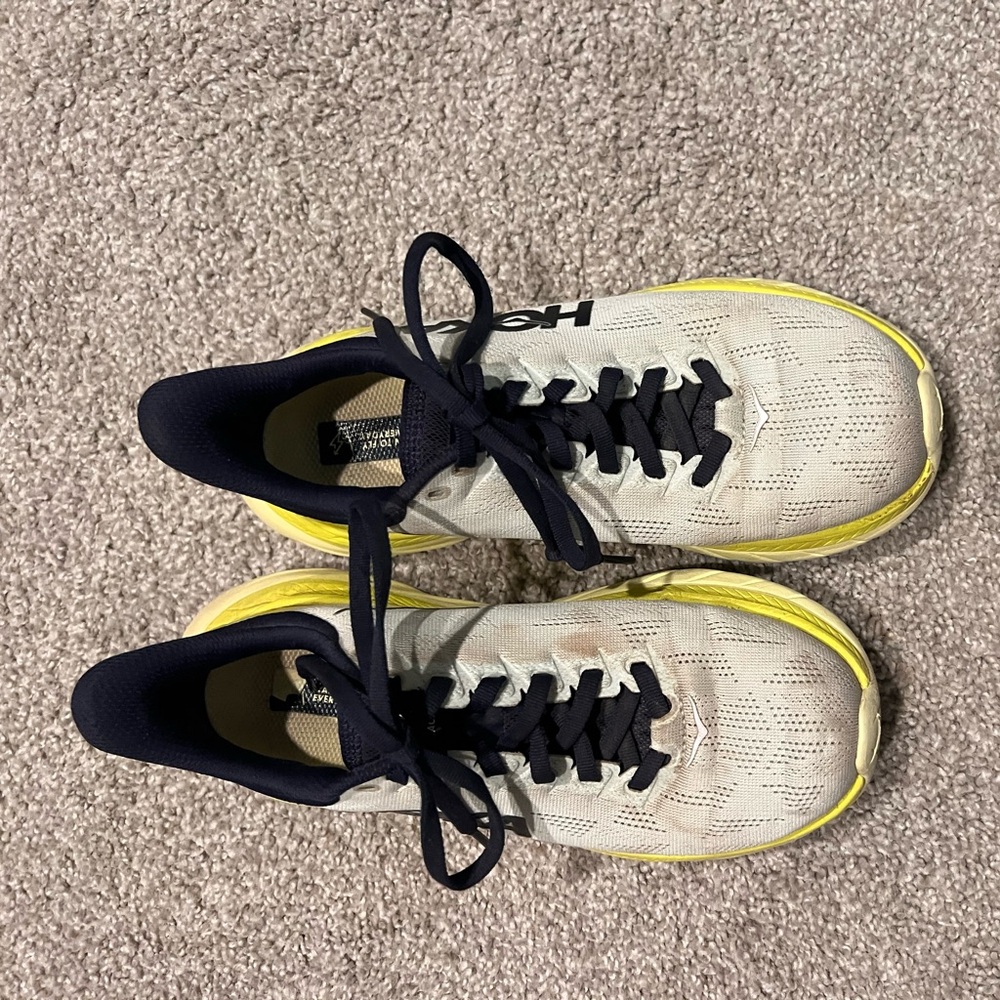 Hoka White and Yellow Athletic Shoes